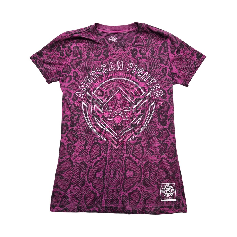 American‎ Fighter Snakeskin Graphic T-Shirt Purple Animal Print Womens XS